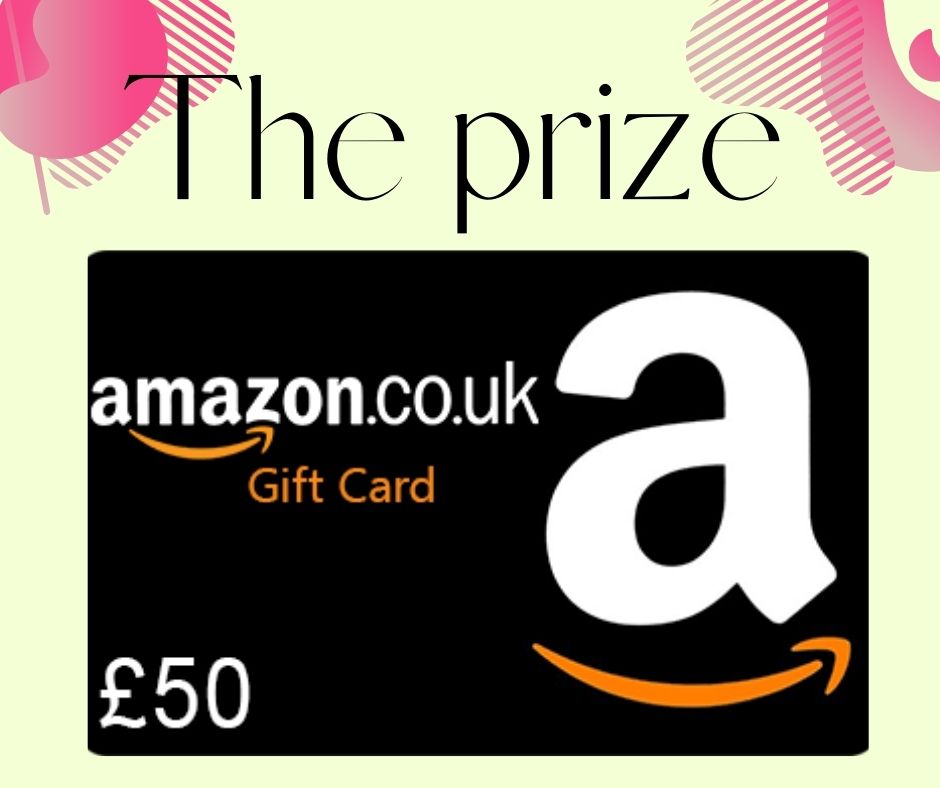 A graphic of a gift card for Amazon, the Amazon logo and £50 on it. Above the graphic, are the words "the prize".